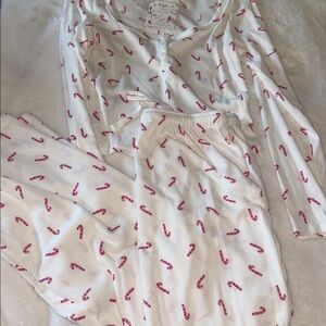 pink rose Christmas candy cane two-piece ribbed sleep set